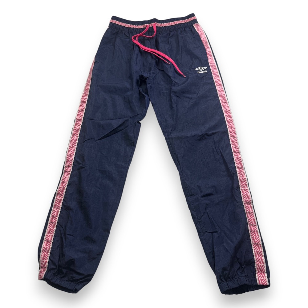 Umbro Womens Navy Blue Pink Diamond Logo Tape Nylon Track Pants Medium Joggers